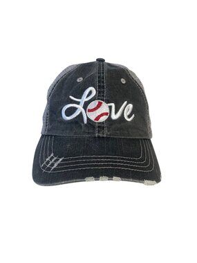 Love Baseball Cap Hat Mesh Back Adjustable Strap Distressed Gray